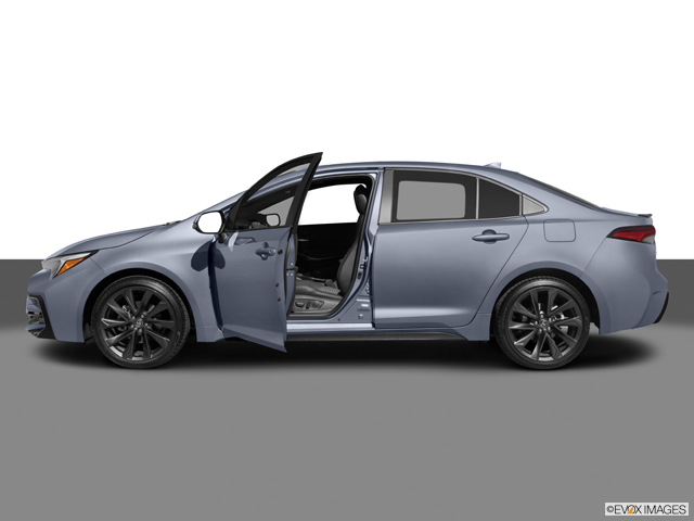 2025 Toyota Corolla side profile in blue – elegant and aerodynamic lines